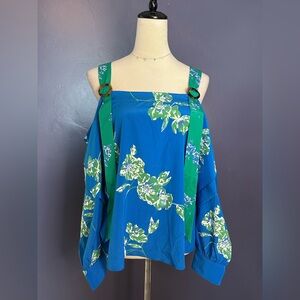 TANYA TAYLOR Open Shoulder Floral Silk Blouse NWOT Size 8